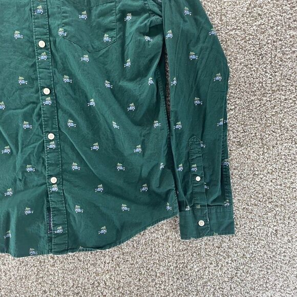 American Eagle Shirt Adult Small Green Christmas Tree Car Pattern Button Up Logo - Picture 5 of 12
